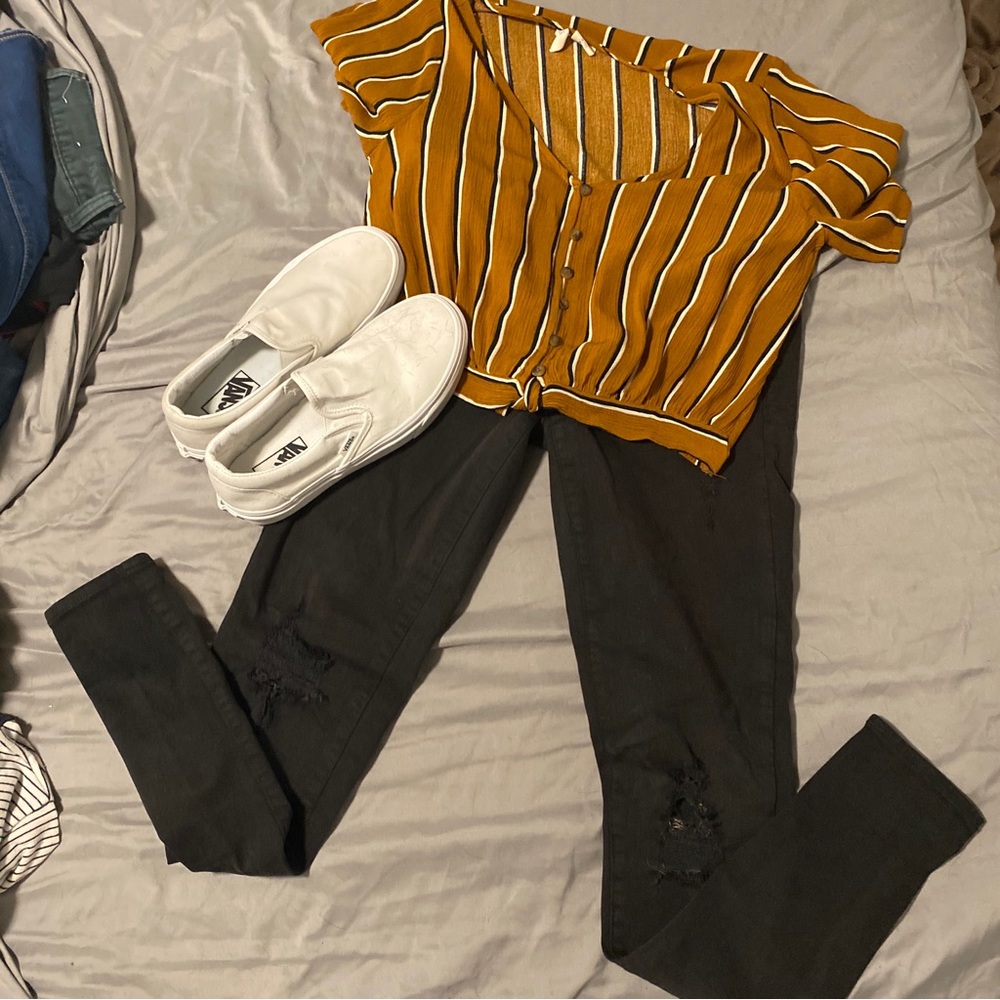 Tilly's Mustard Yellow Striped Button Front Blouse